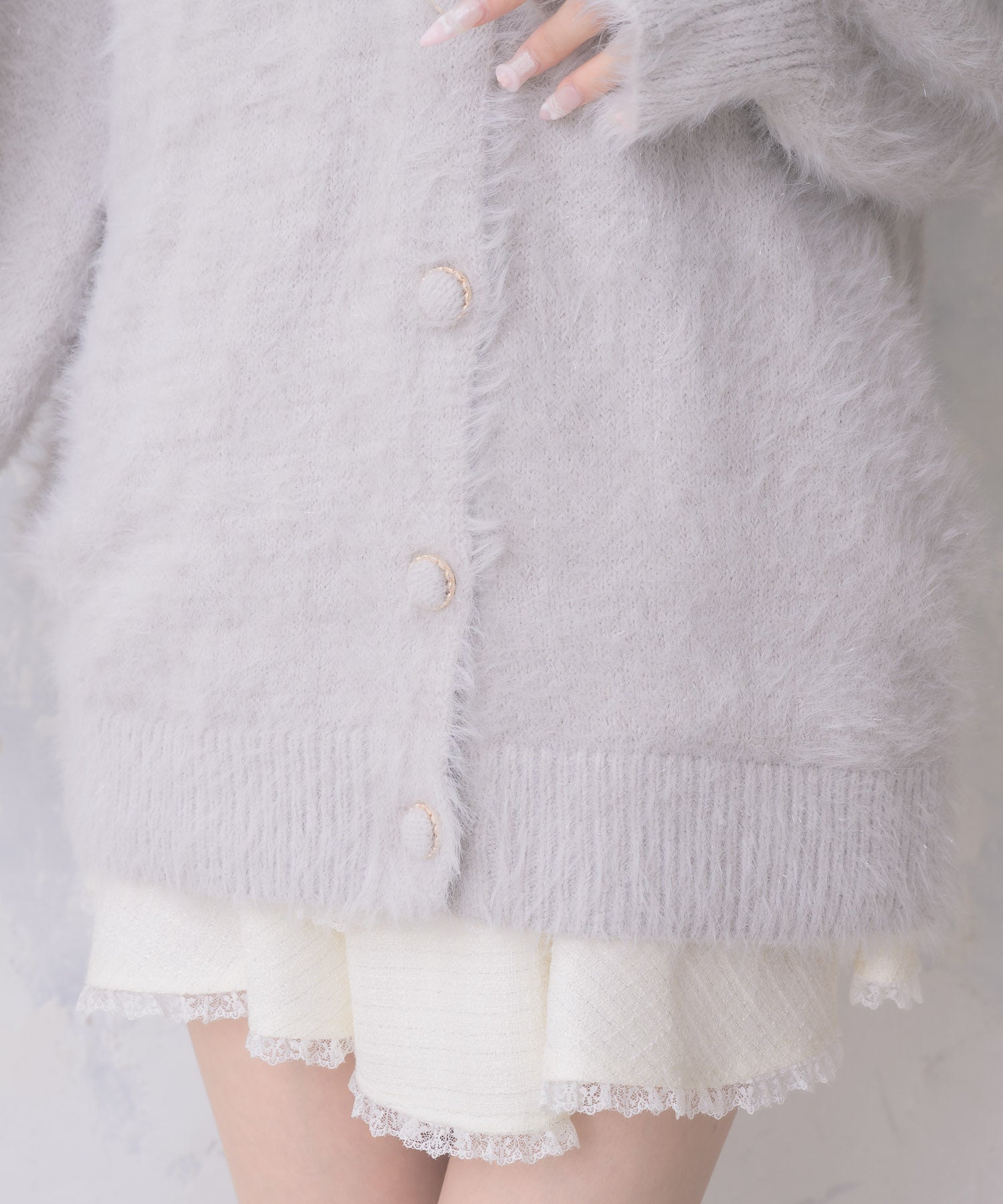 クチュールバイロジータ couture BY ROJITA レース切替ラメシャギーニットワンピース （グレー） グレー