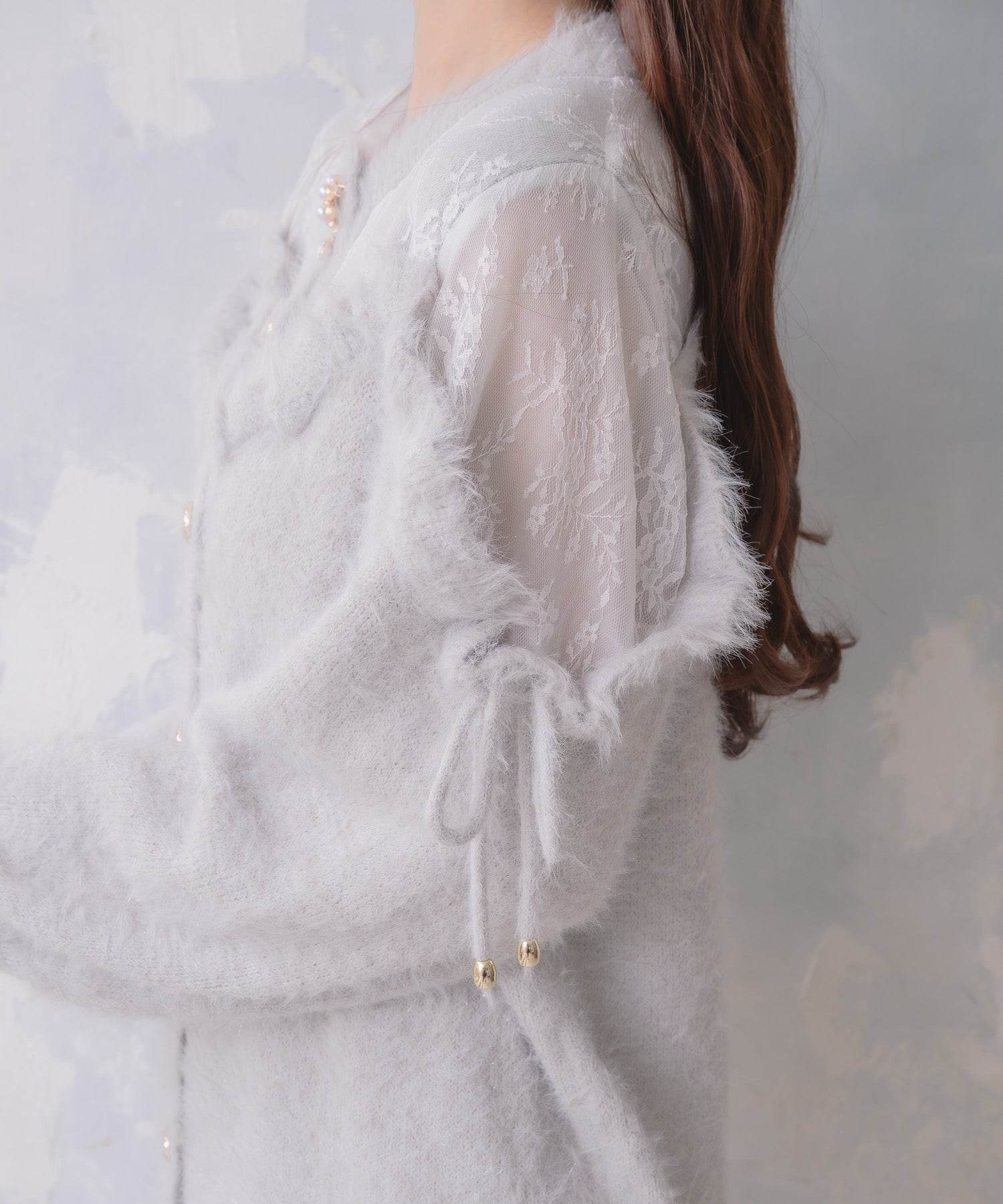 クチュールバイロジータ couture BY ROJITA レース切替ラメシャギーニットワンピース （グレー） グレー