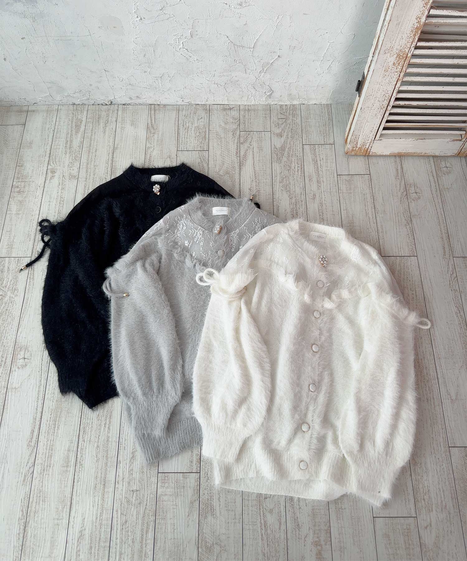 クチュールバイロジータ couture BY ROJITA レース切替ラメシャギーニットワンピース （グレー） グレー