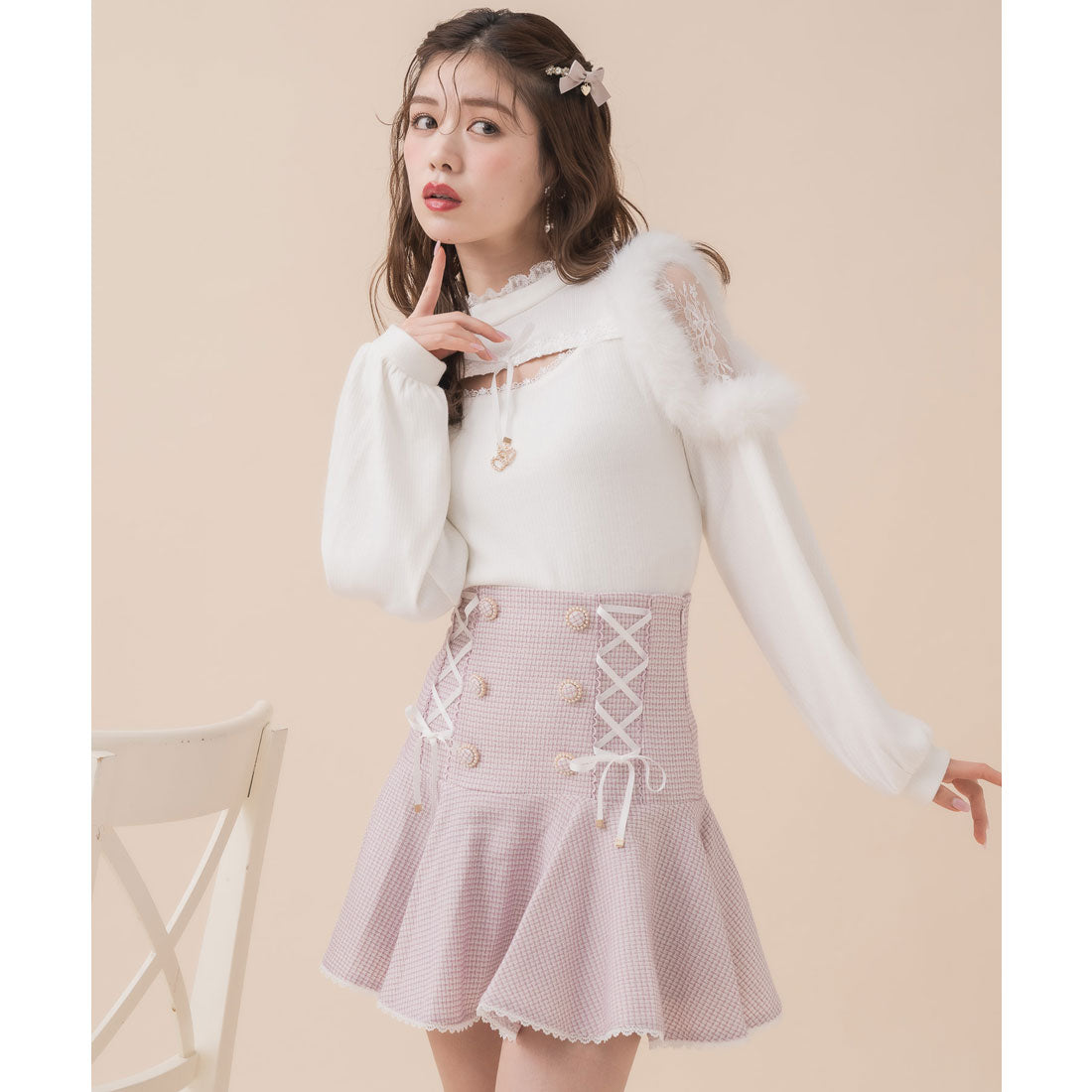 クチュールバイロジータ couture BY ROJITA ファーショルダートップス （ホワイト） ホワイト