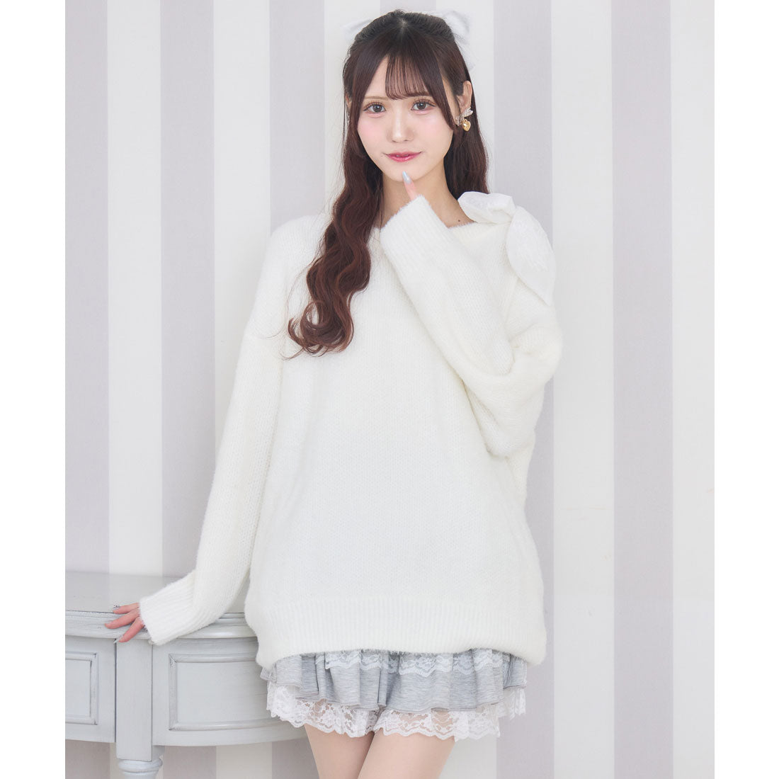 クチュールバイロジータ couture BY ROJITA 肩リボンニットミニワンピース （ホワイト） ホワイト