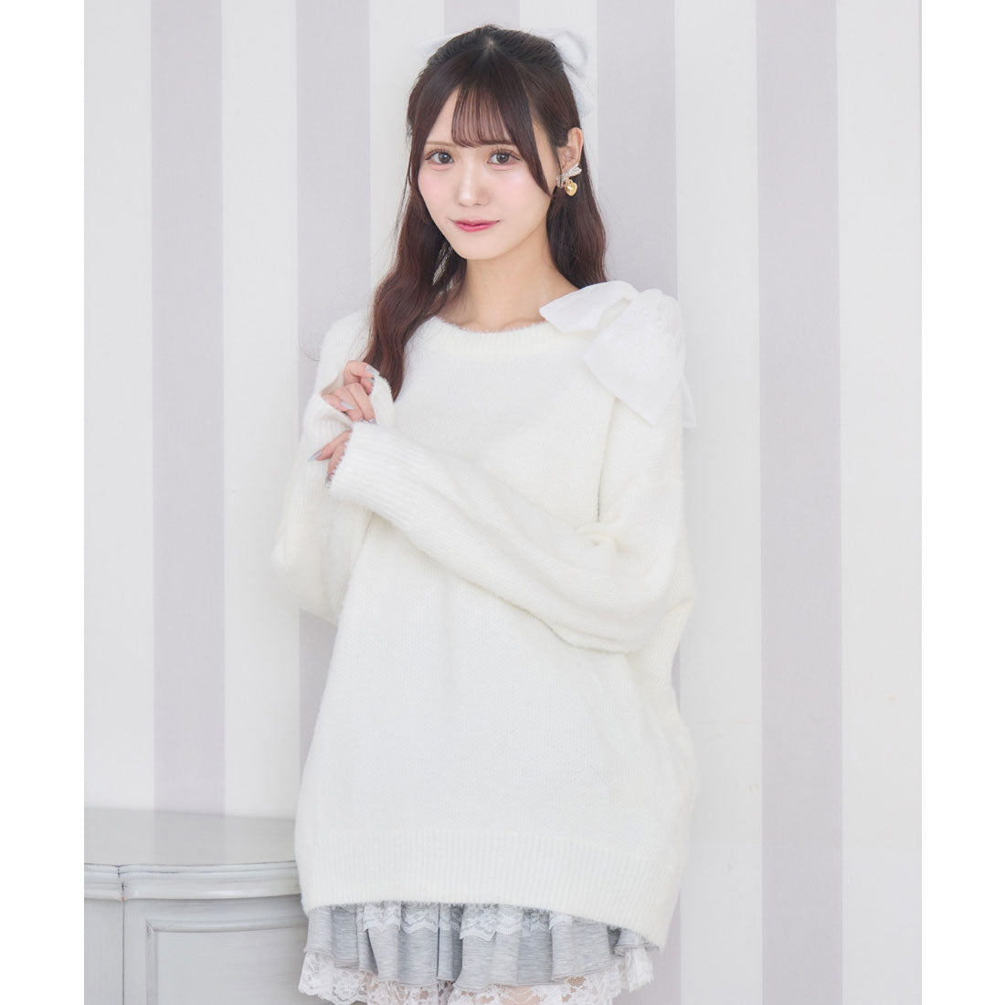 クチュールバイロジータ couture BY ROJITA 肩リボンニットミニワンピース （ホワイト） ホワイト