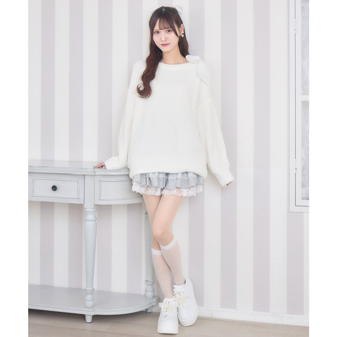 クチュールバイロジータ couture BY ROJITA 肩リボンニットミニワンピース （ホワイト） ホワイト