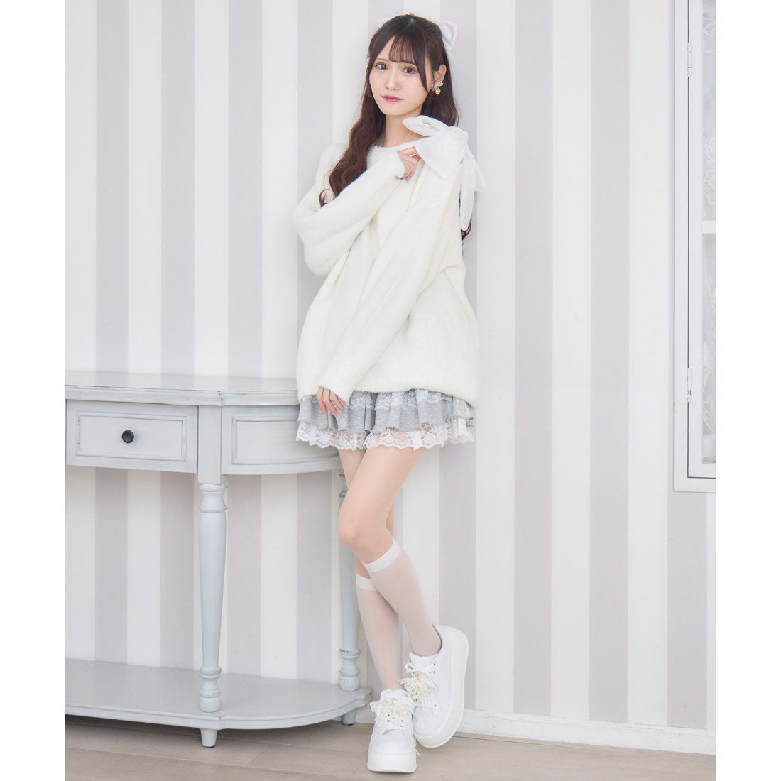 クチュールバイロジータ couture BY ROJITA 肩リボンニットミニワンピース （ホワイト） ホワイト