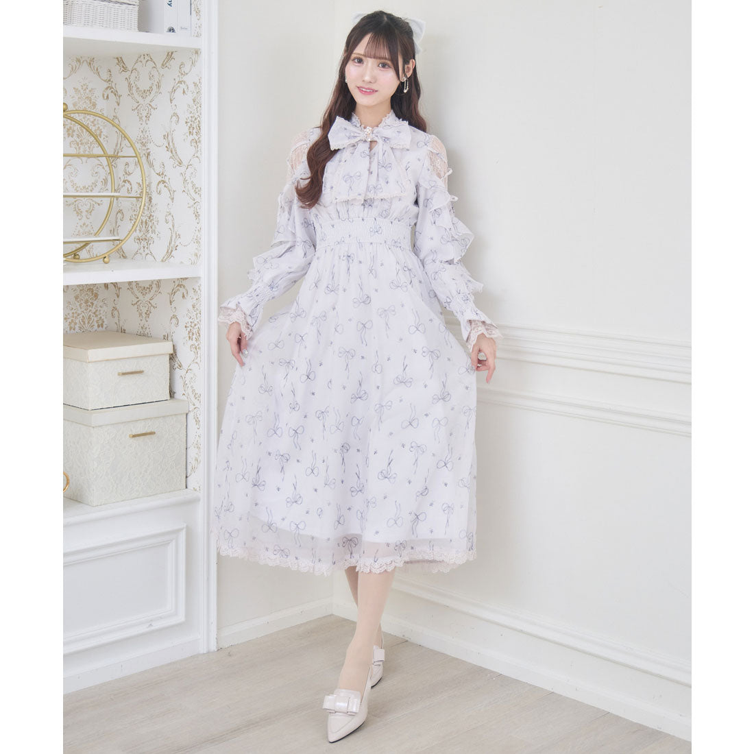 クチュールバイロジータ couture BY ROJITA リボン柄シアーロングワンピース （ピンク） ピンク