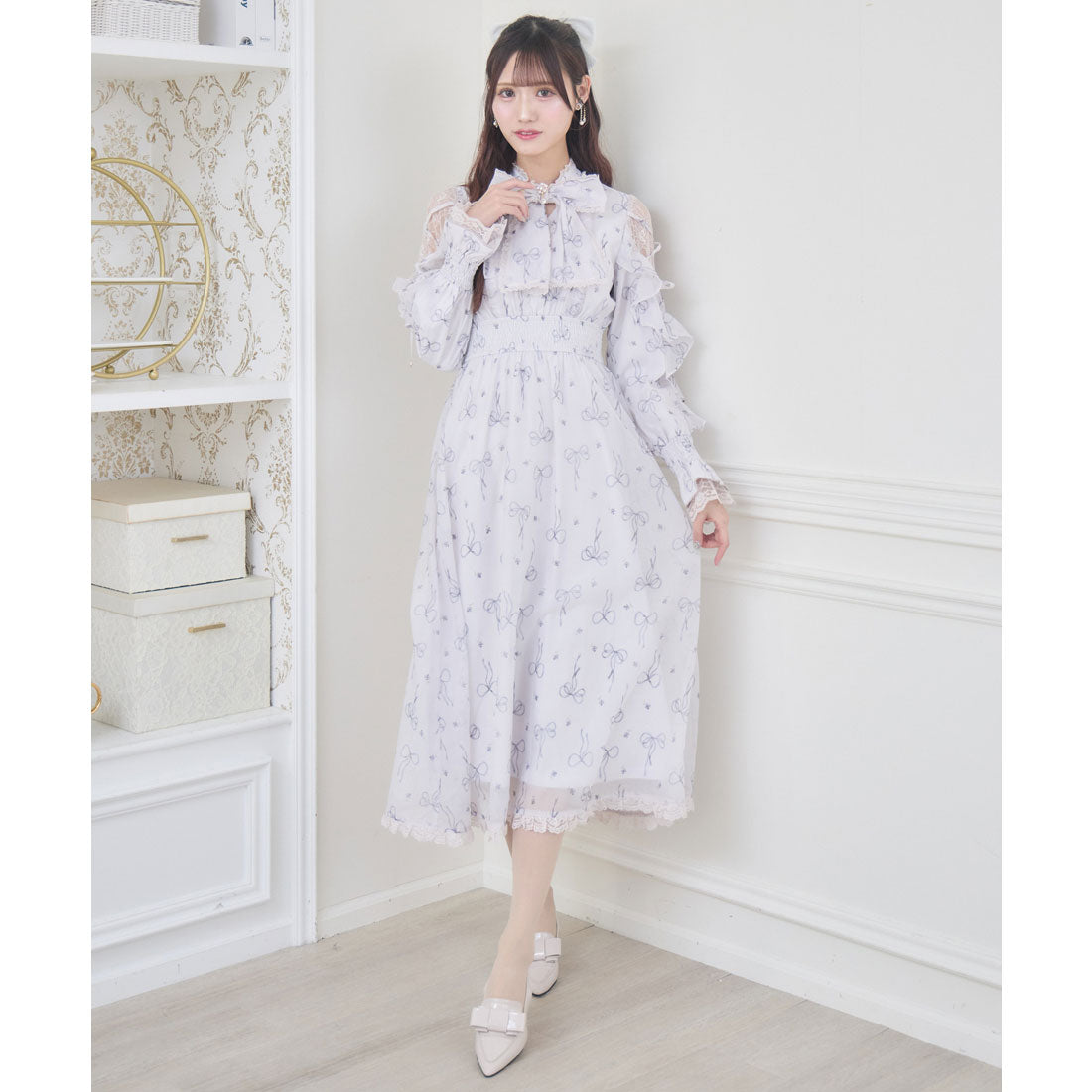 クチュールバイロジータ couture BY ROJITA リボン柄シアーロングワンピース （ピンク） ピンク