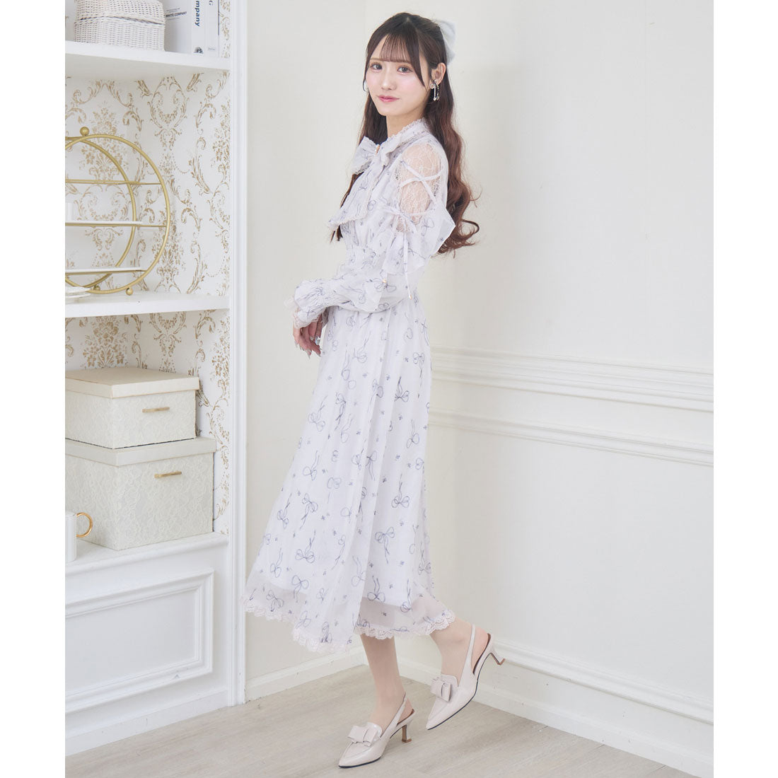 クチュールバイロジータ couture BY ROJITA リボン柄シアーロングワンピース （ピンク） ピンク