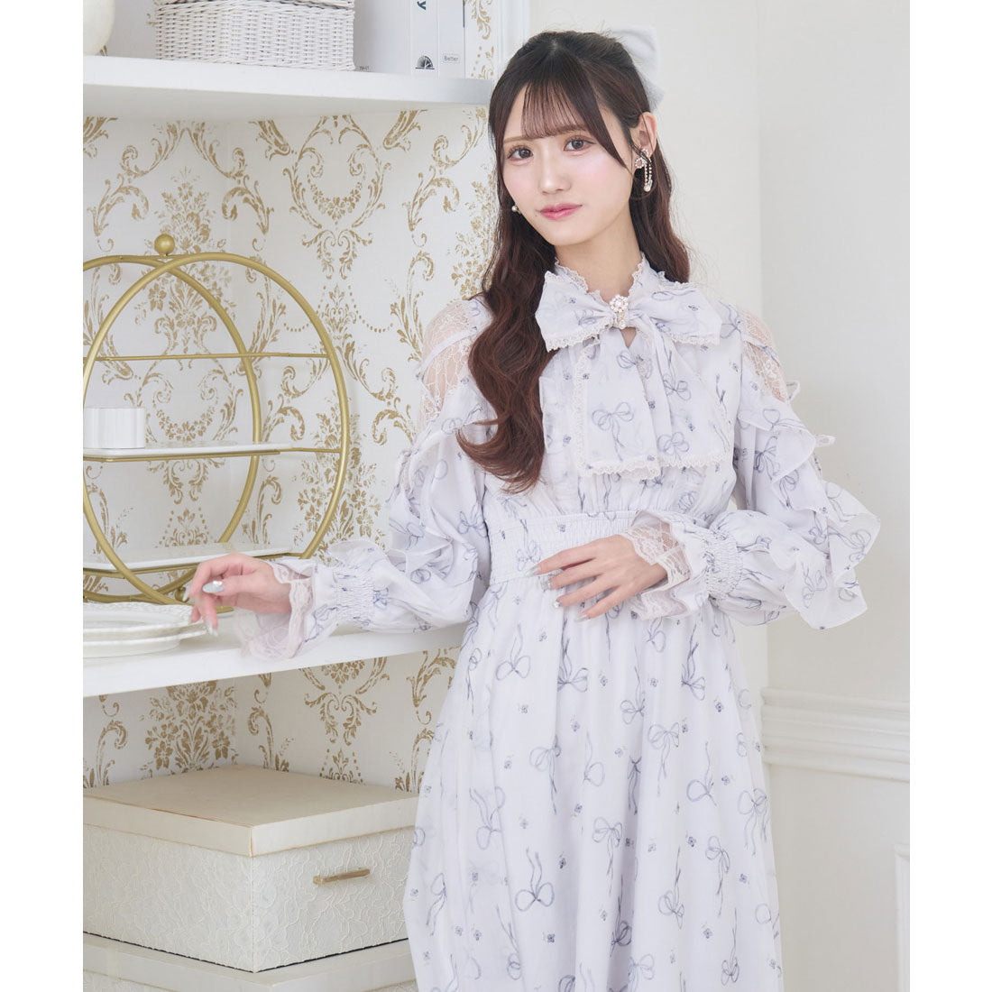 クチュールバイロジータ couture BY ROJITA リボン柄シアーロングワンピース （ピンク） ピンク