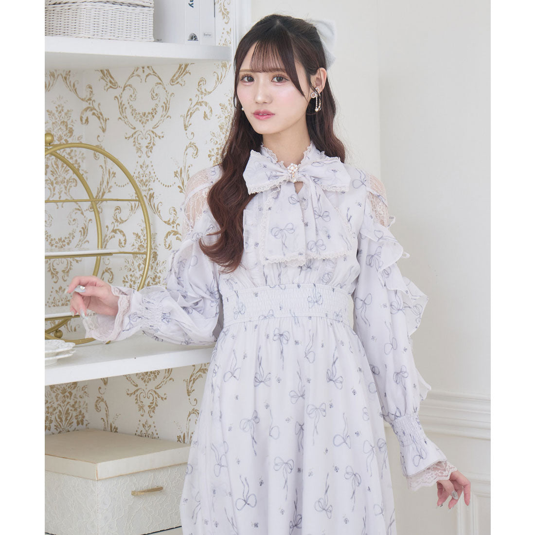 クチュールバイロジータ couture BY ROJITA リボン柄シアーロングワンピース （ピンク） ピンク