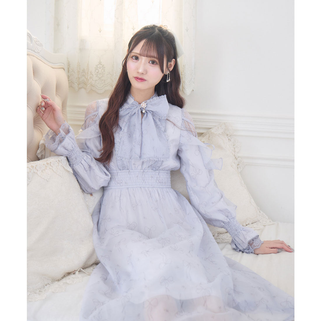 クチュールバイロジータ couture BY ROJITA リボン柄シアーロングワンピース （ブルー） ブルー