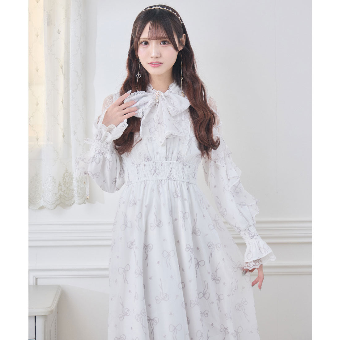 クチュールバイロジータ couture BY ROJITA リボン柄シアーロングワンピース （ホワイト） ホワイト