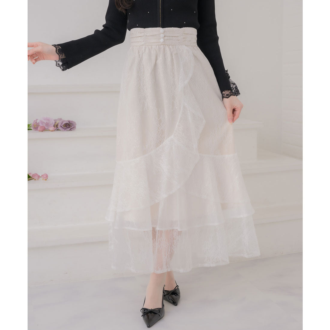 クチュールバイロジータ couture BY ROJITA レースティアードロングスカート （アイボリー） アイボリー