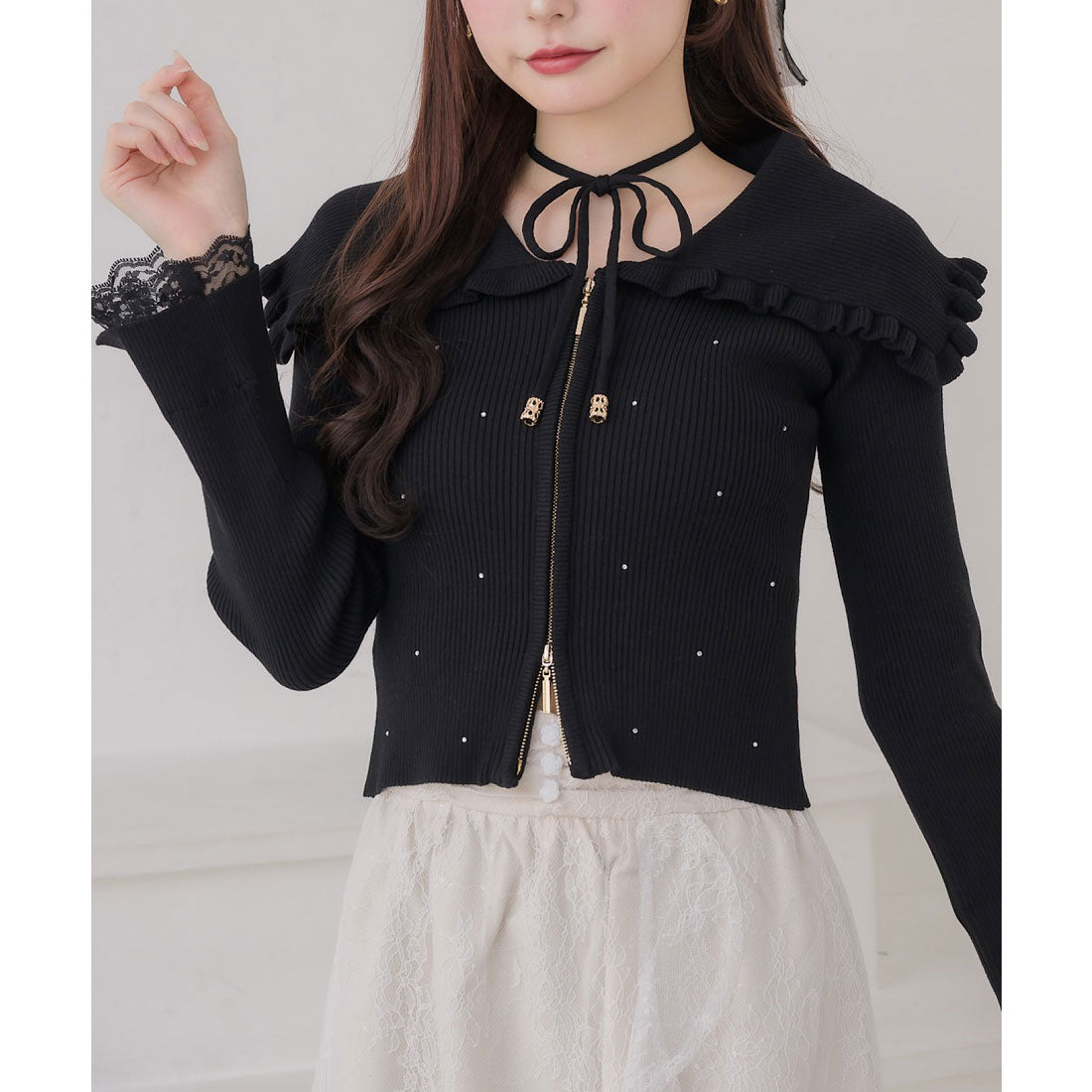 クチュールバイロジータ couture BY ROJITA ビッグ衿ニットトップス （ブラック） ブラック