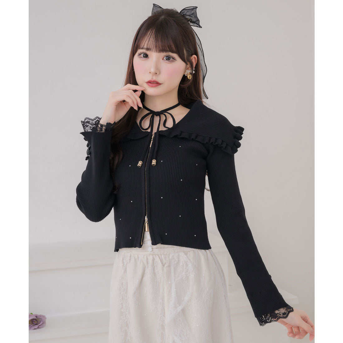 クチュールバイロジータ couture BY ROJITA ビッグ衿ニットトップス （ブラック） ブラック