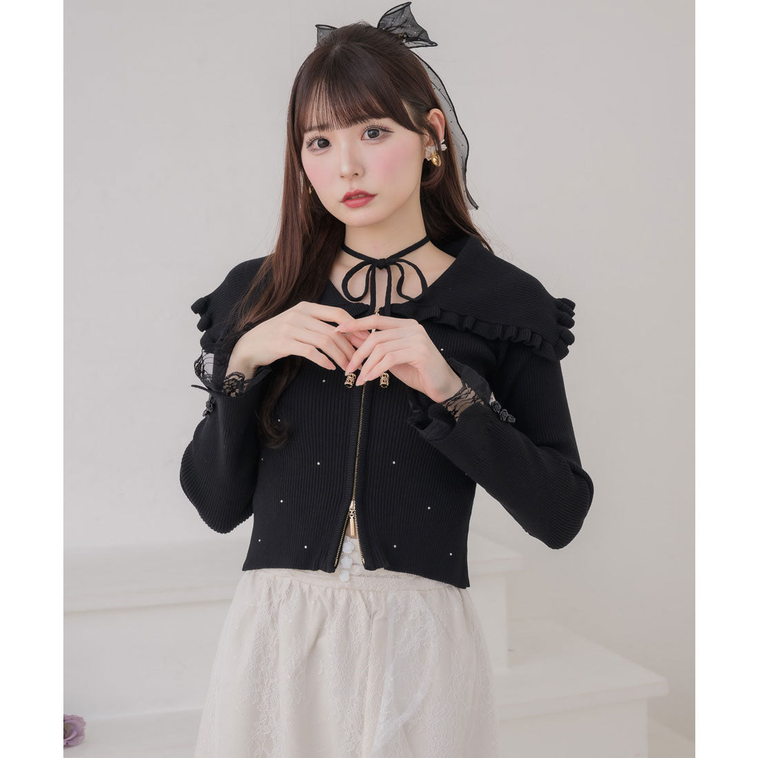 クチュールバイロジータ couture BY ROJITA ビッグ衿ニットトップス （ブラック） ブラック