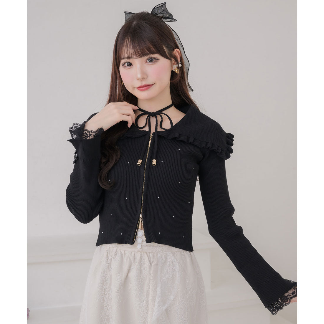 クチュールバイロジータ couture BY ROJITA ビッグ衿ニットトップス （ブラック） ブラック