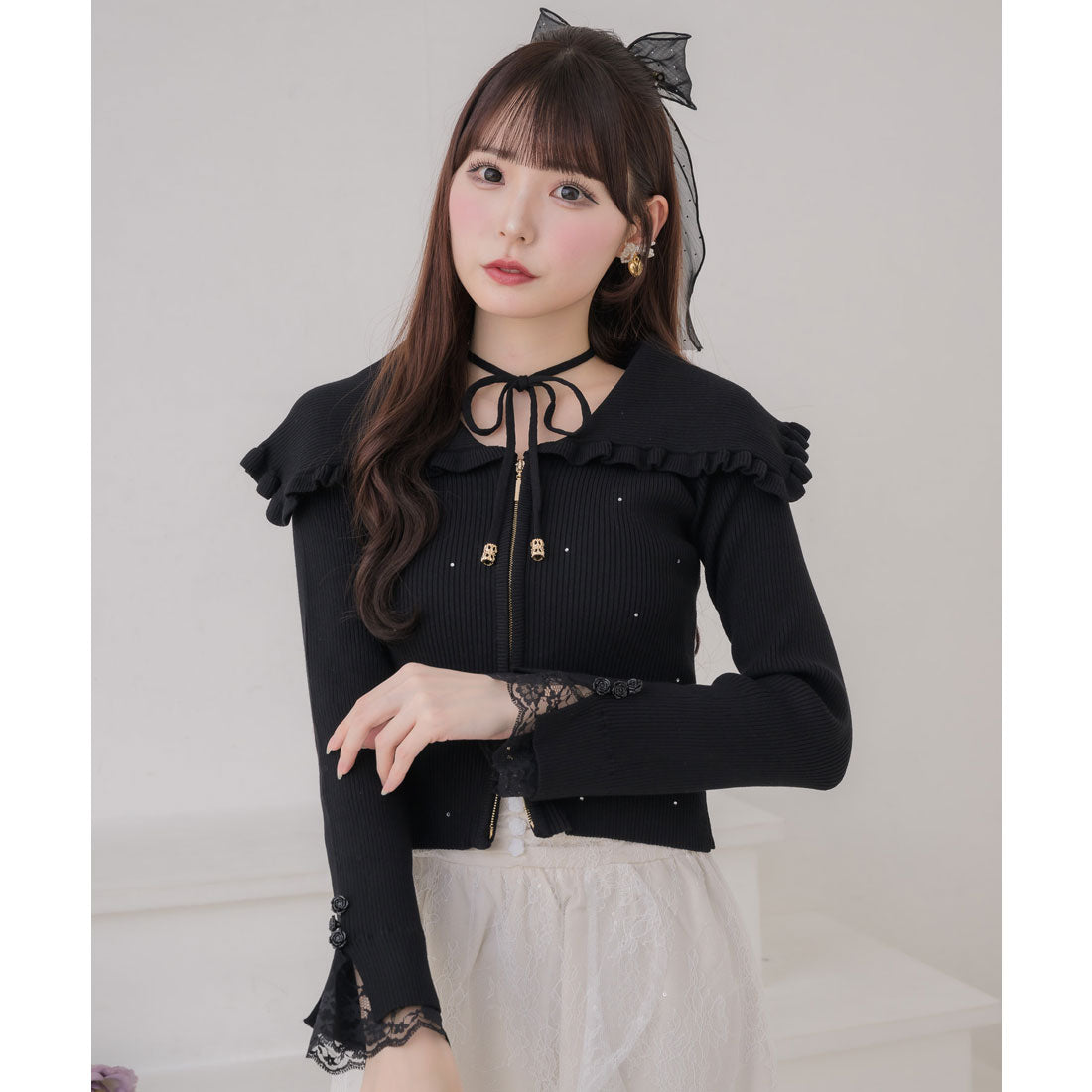 クチュールバイロジータ couture BY ROJITA ビッグ衿ニットトップス （ブラック） ブラック