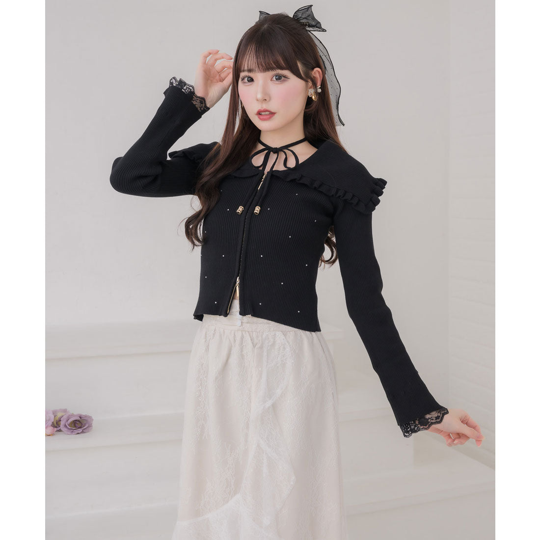 クチュールバイロジータ couture BY ROJITA ビッグ衿ニットトップス （ブラック） ブラック