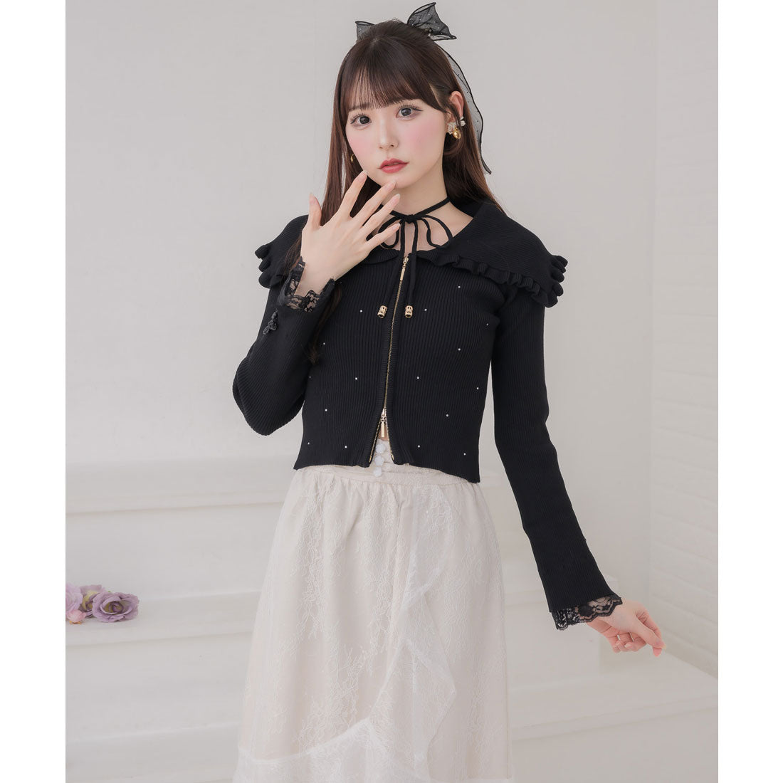 クチュールバイロジータ couture BY ROJITA ビッグ衿ニットトップス （ブラック） ブラック