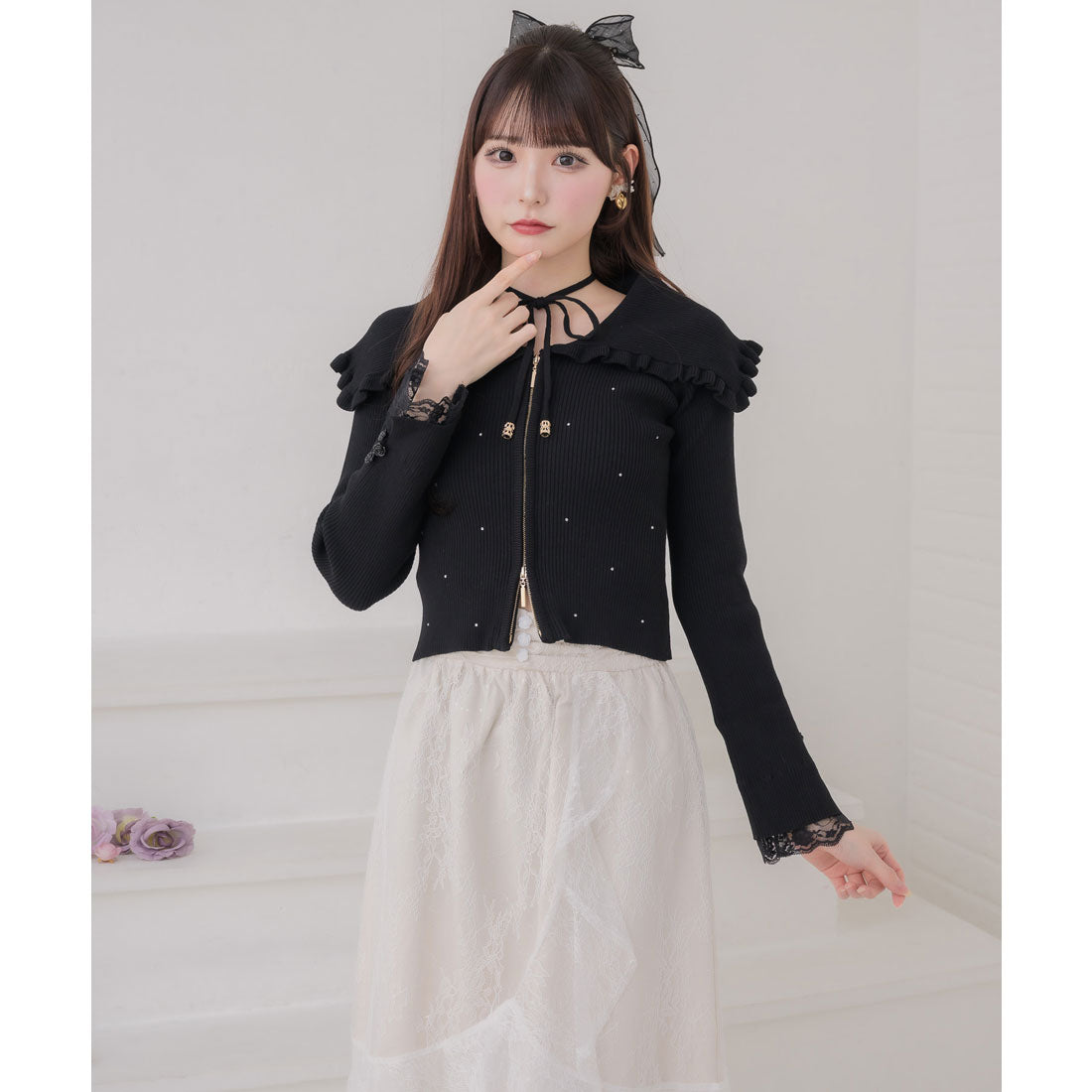 クチュールバイロジータ couture BY ROJITA ビッグ衿ニットトップス （ブラック） ブラック