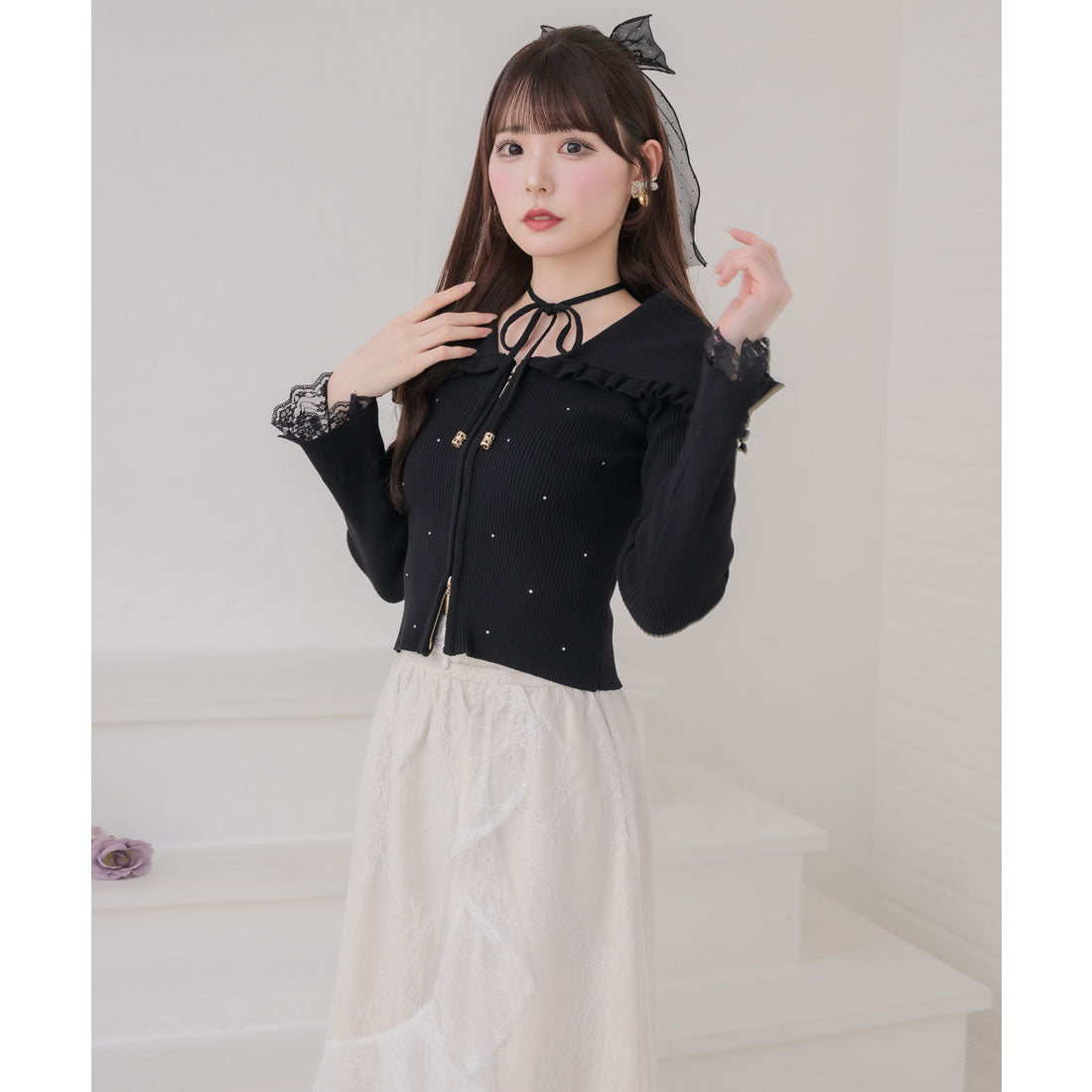 クチュールバイロジータ couture BY ROJITA ビッグ衿ニットトップス （ブラック） ブラック