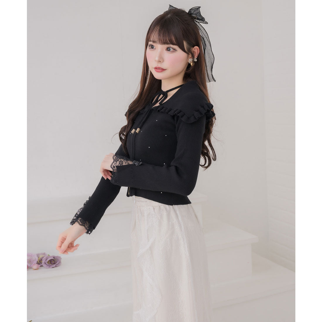 クチュールバイロジータ couture BY ROJITA ビッグ衿ニットトップス （ブラック） ブラック