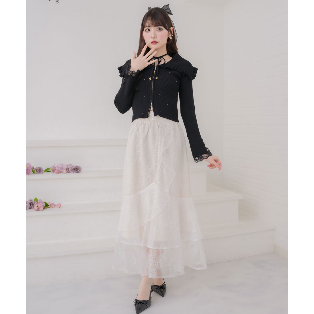 クチュールバイロジータ couture BY ROJITA ビッグ衿ニットトップス （ブラック） ブラック