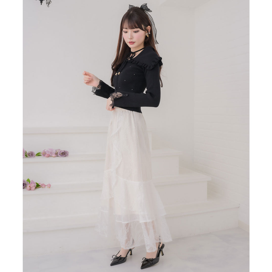 クチュールバイロジータ couture BY ROJITA ビッグ衿ニットトップス （ブラック） ブラック