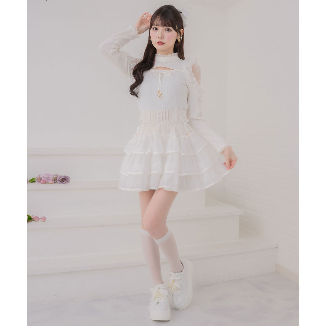 クチュールバイロジータ couture BY ROJITA シアーフリルテレコトップス （ホワイト） ホワイト