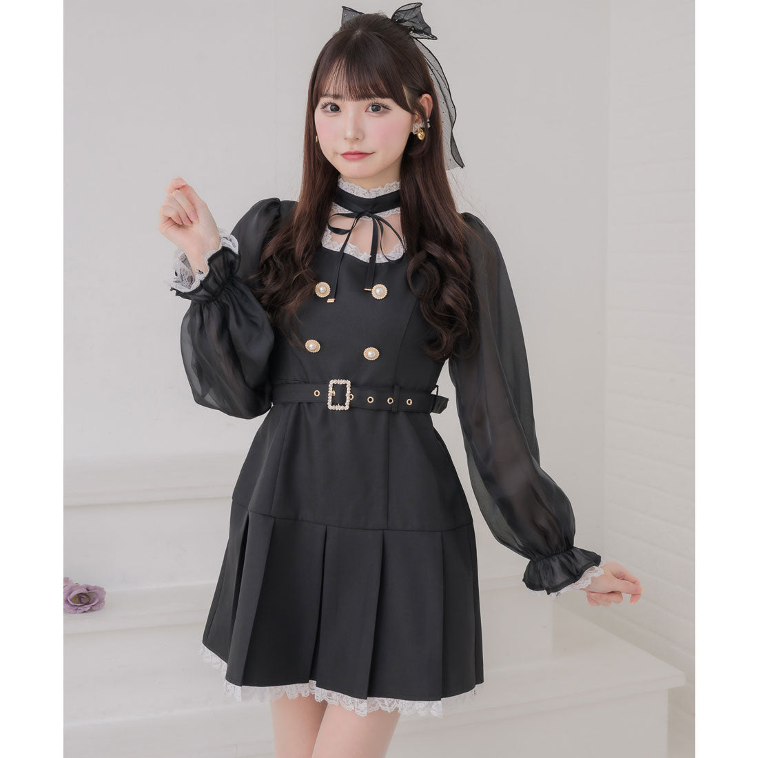 クチュールバイロジータ couture BY ROJITA チョーカーリボンプリーツデザインワンピース （ブラック） ブラック