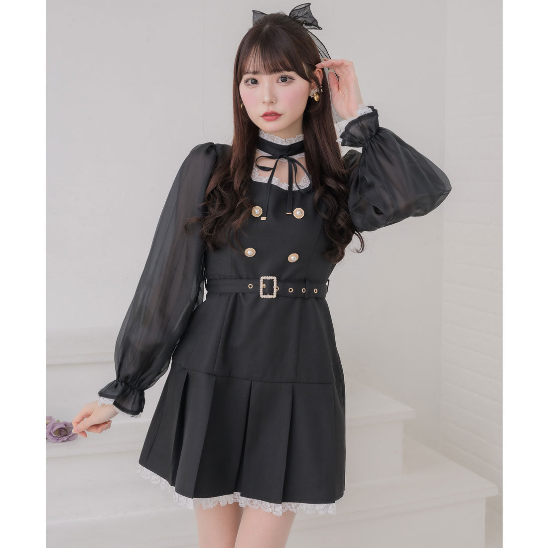 クチュールバイロジータ couture BY ROJITA チョーカーリボンプリーツデザインワンピース （ブラック） ブラック