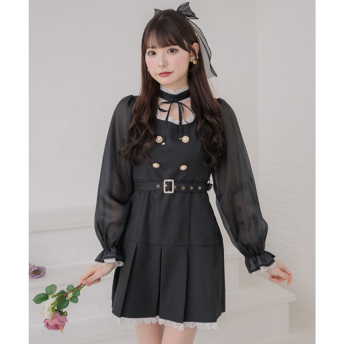 クチュールバイロジータ couture BY ROJITA チョーカーリボンプリーツデザインワンピース （ブラック） ブラック