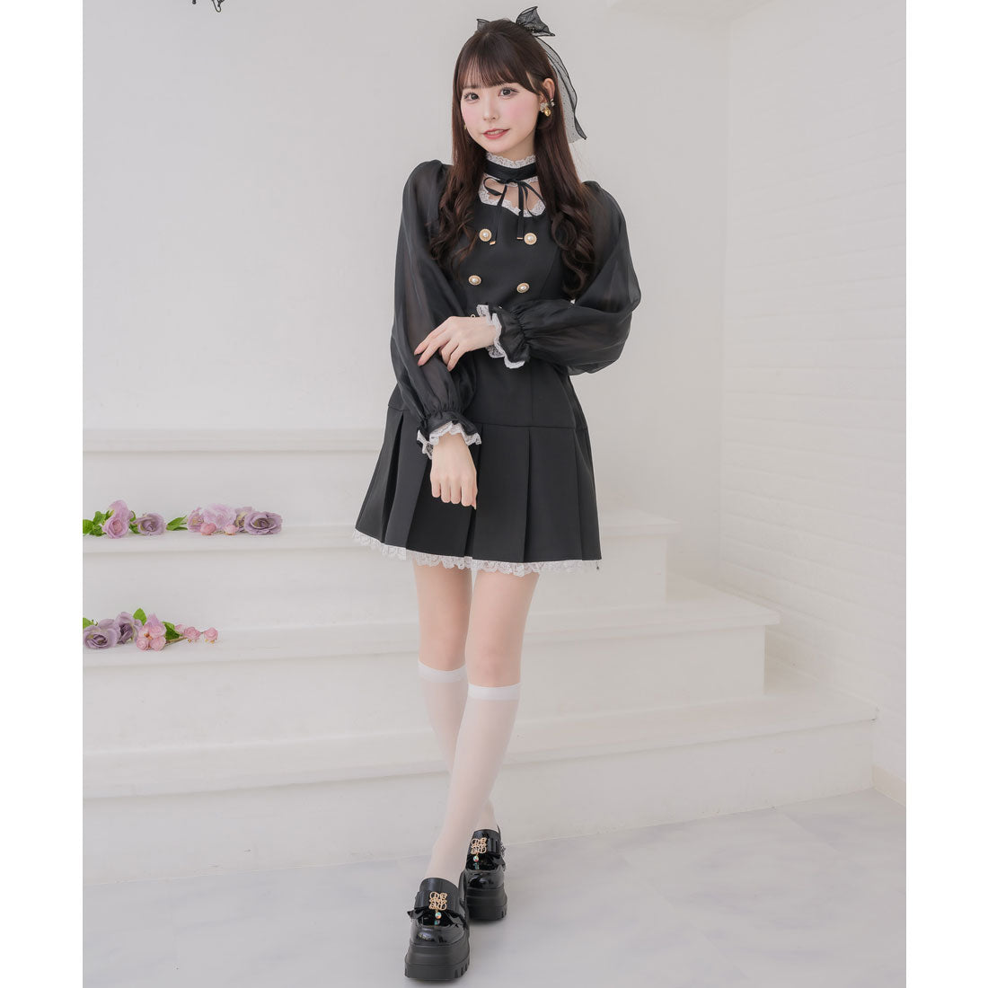 クチュールバイロジータ couture BY ROJITA チョーカーリボンプリーツデザインワンピース （ブラック） ブラック