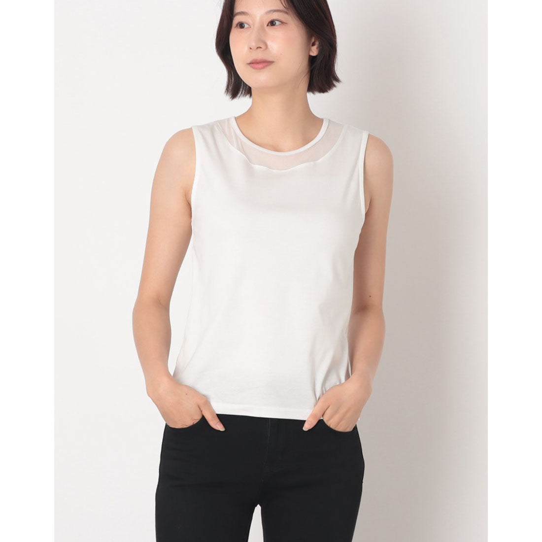 コットンブルー COTTON BLUE チュール切替えタンクトップ （白） 白
