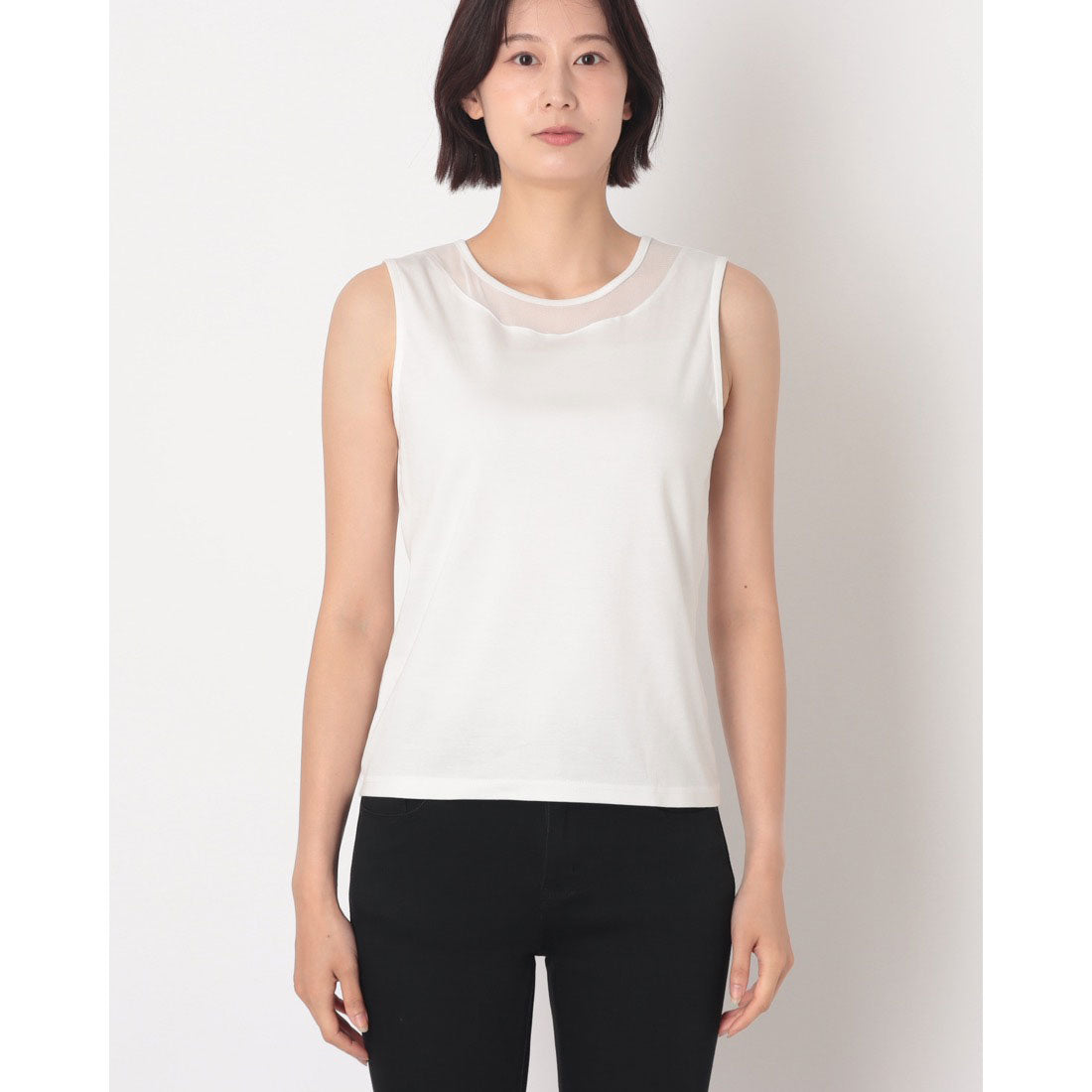 コットンブルー COTTON BLUE チュール切替えタンクトップ （白） 白