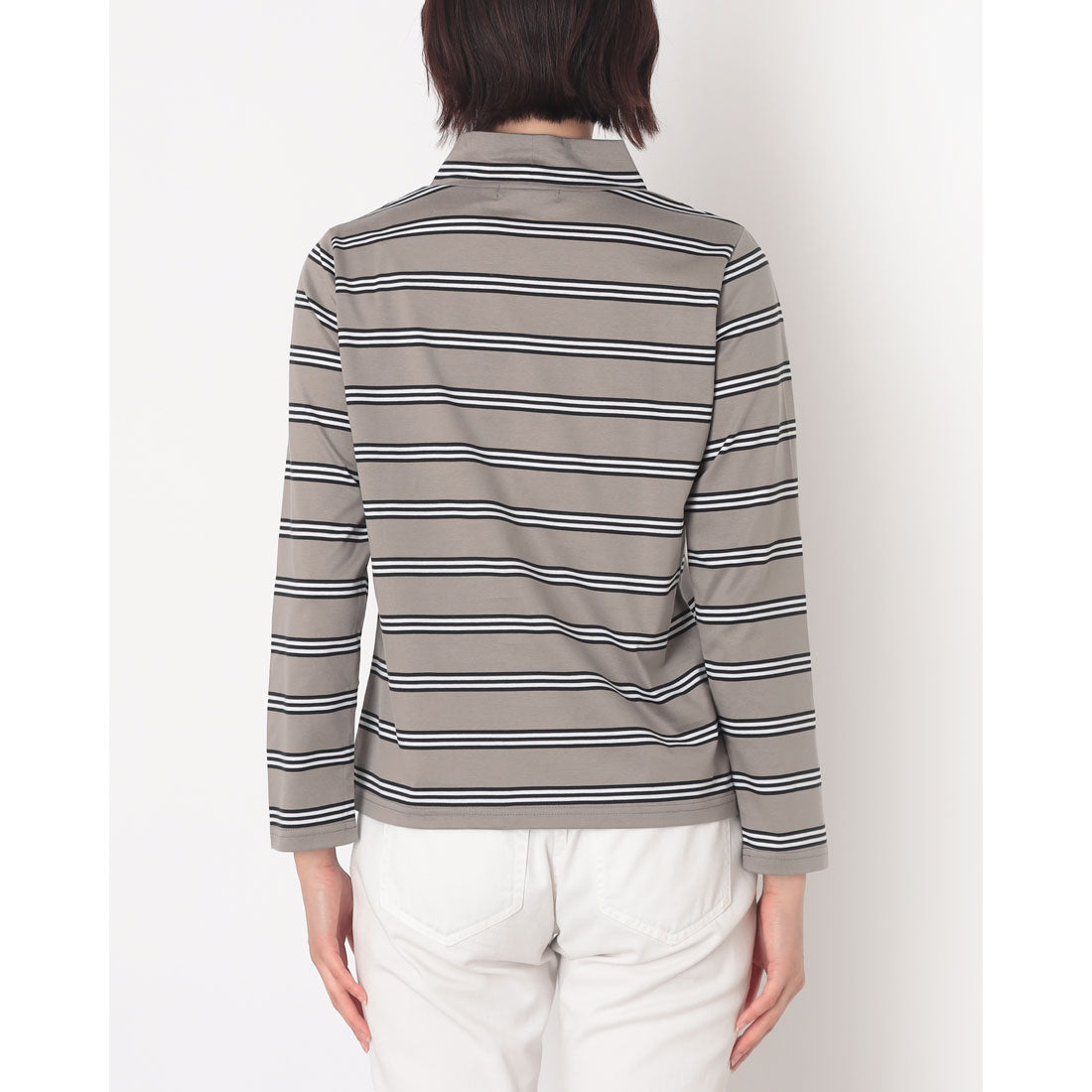 コットンブルー COTTON BLUE ボーダーハイネックプルオーバー （グレー） グレー
