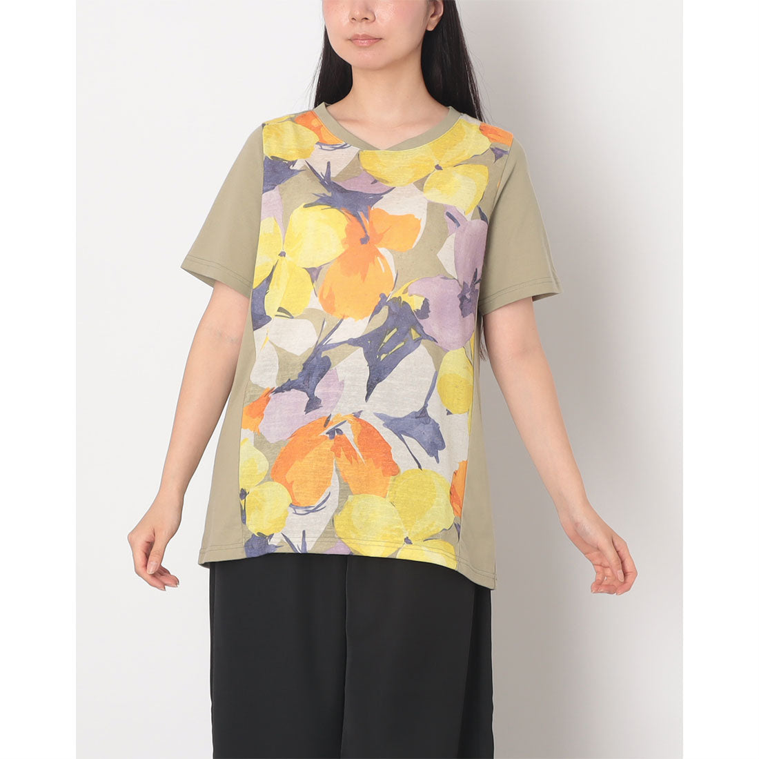 コットンブルー COTTON BLUE プリント切替えチュニック （グリーン） グリーン