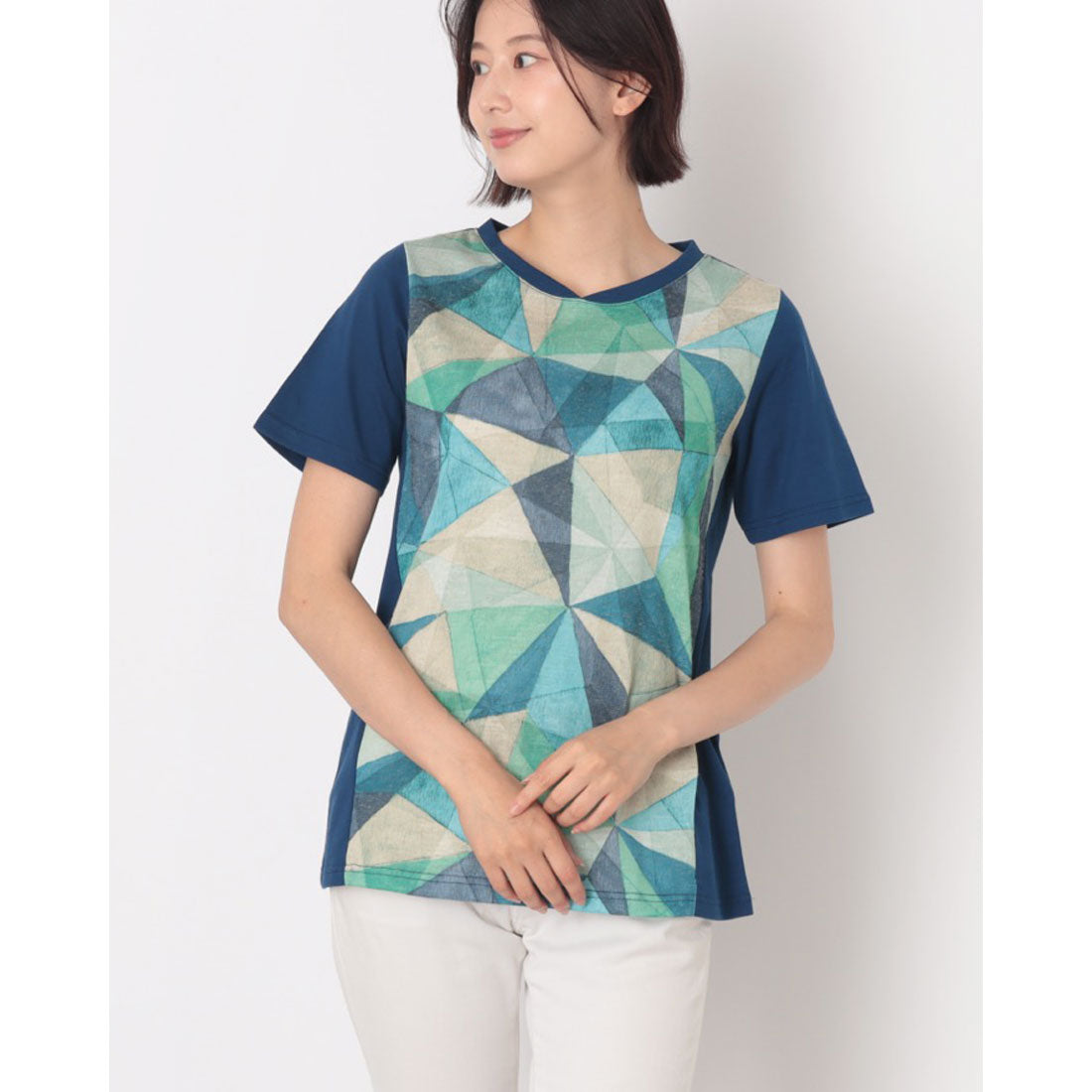 コットンブルー COTTON BLUE プリント切替えチュニック （青） 青
