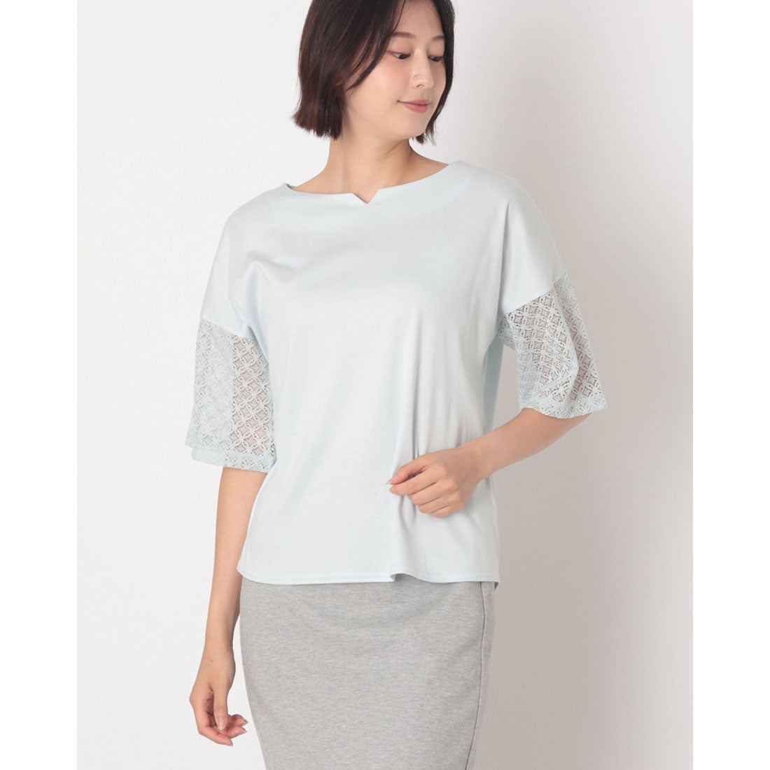 コットンブルー COTTON BLUE 袖レースプルオーバー （サックス） サックス
