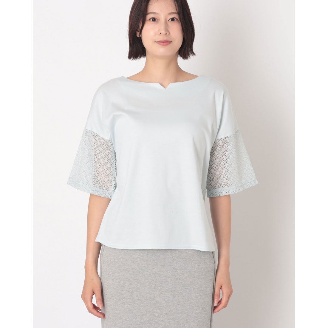コットンブルー COTTON BLUE 袖レースプルオーバー （サックス） サックス