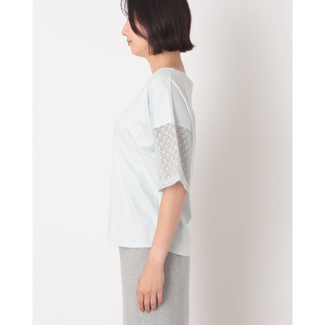 コットンブルー COTTON BLUE 袖レースプルオーバー （サックス） サックス