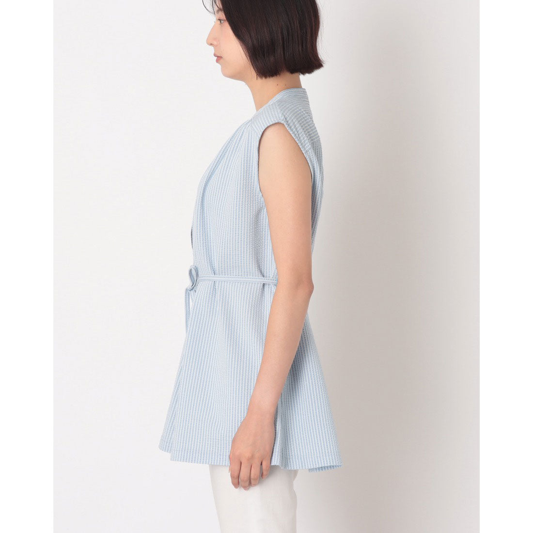 コットンブルー COTTON BLUE ギャザー使いノースリーブブラウス （サックス） サックス