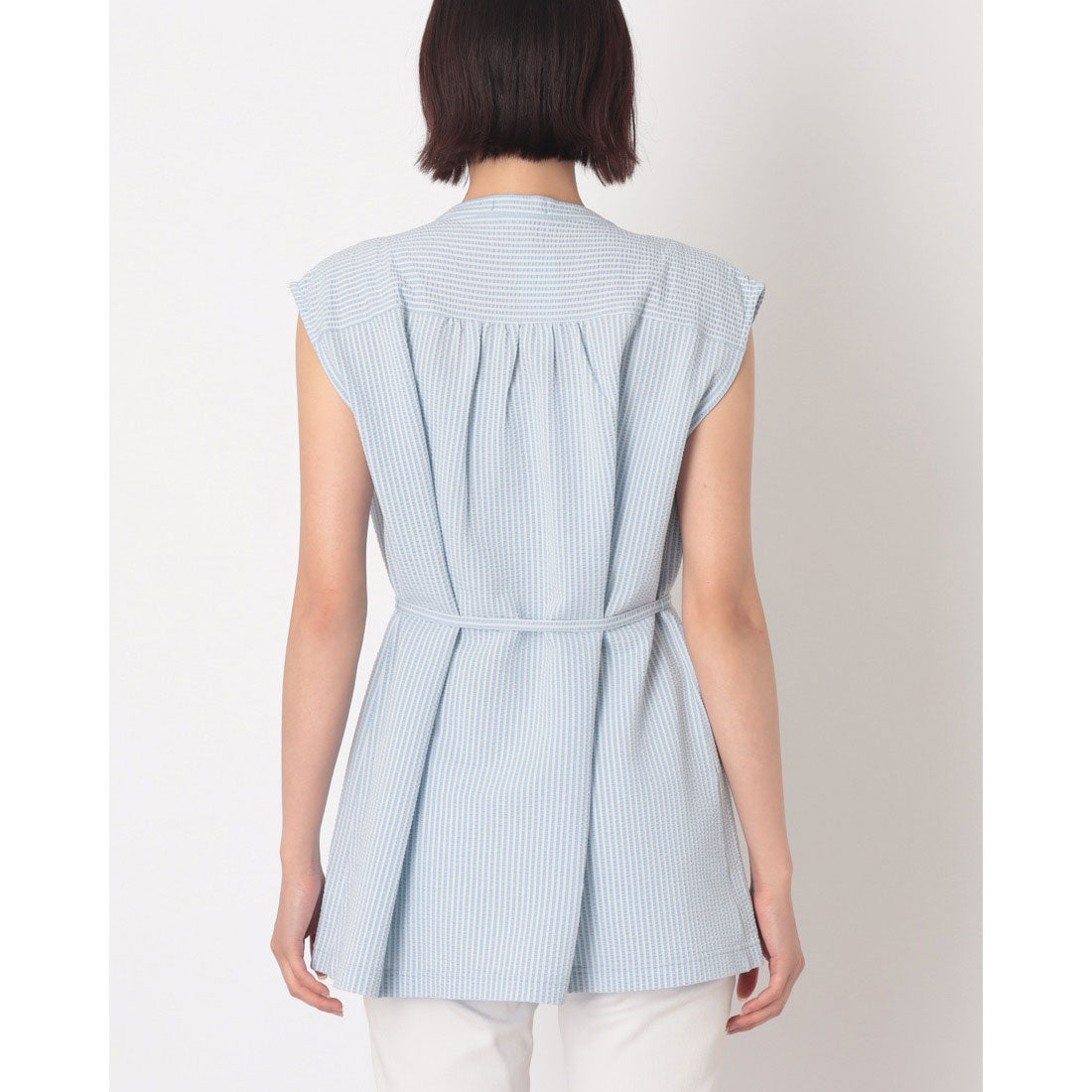 コットンブルー COTTON BLUE ギャザー使いノースリーブブラウス （サックス） サックス