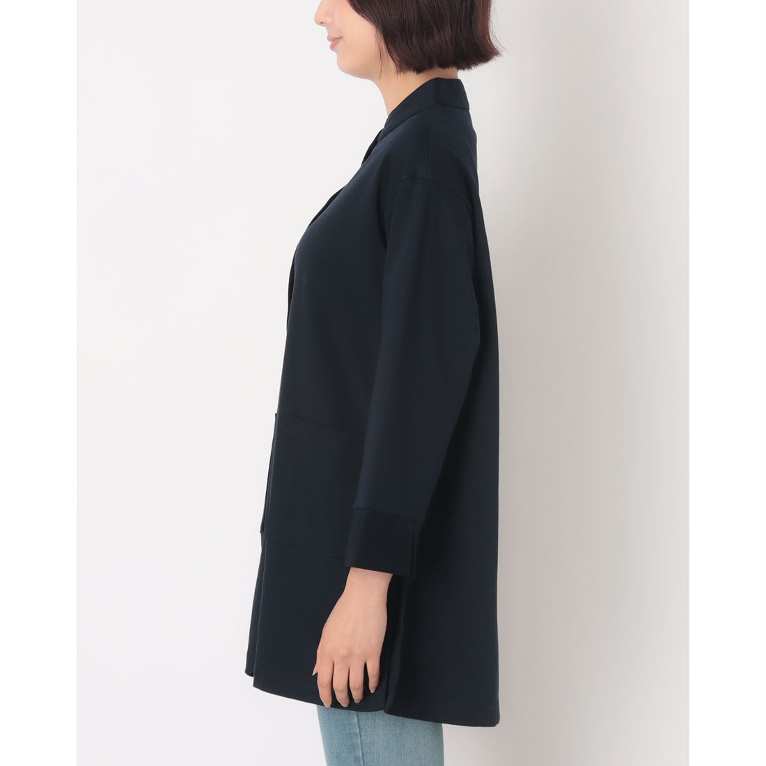 コットンブルー COTTON BLUE スタンドカラーロングシャツ （ネイビー） ネイビー