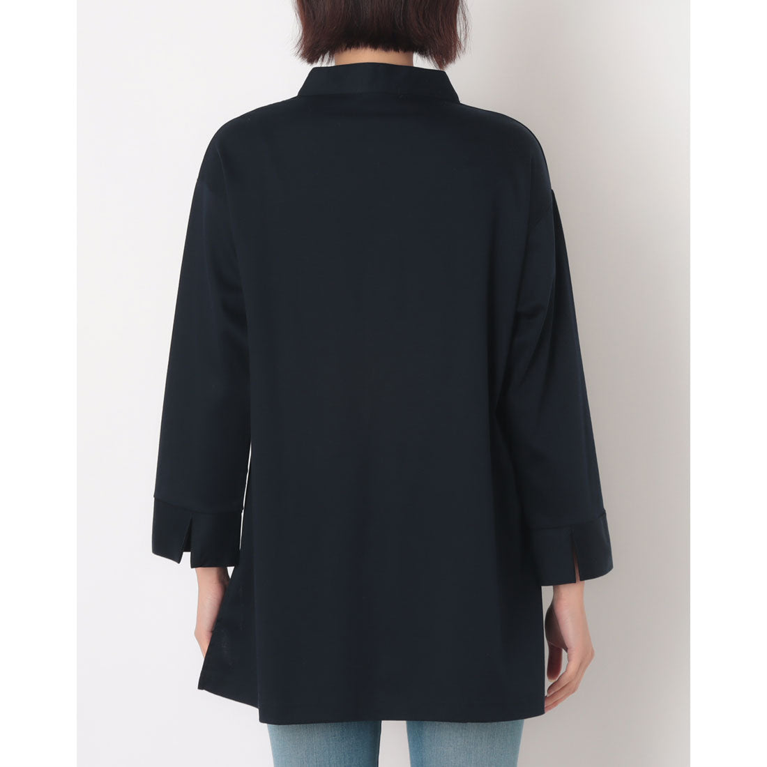 コットンブルー COTTON BLUE スタンドカラーロングシャツ （ネイビー） ネイビー