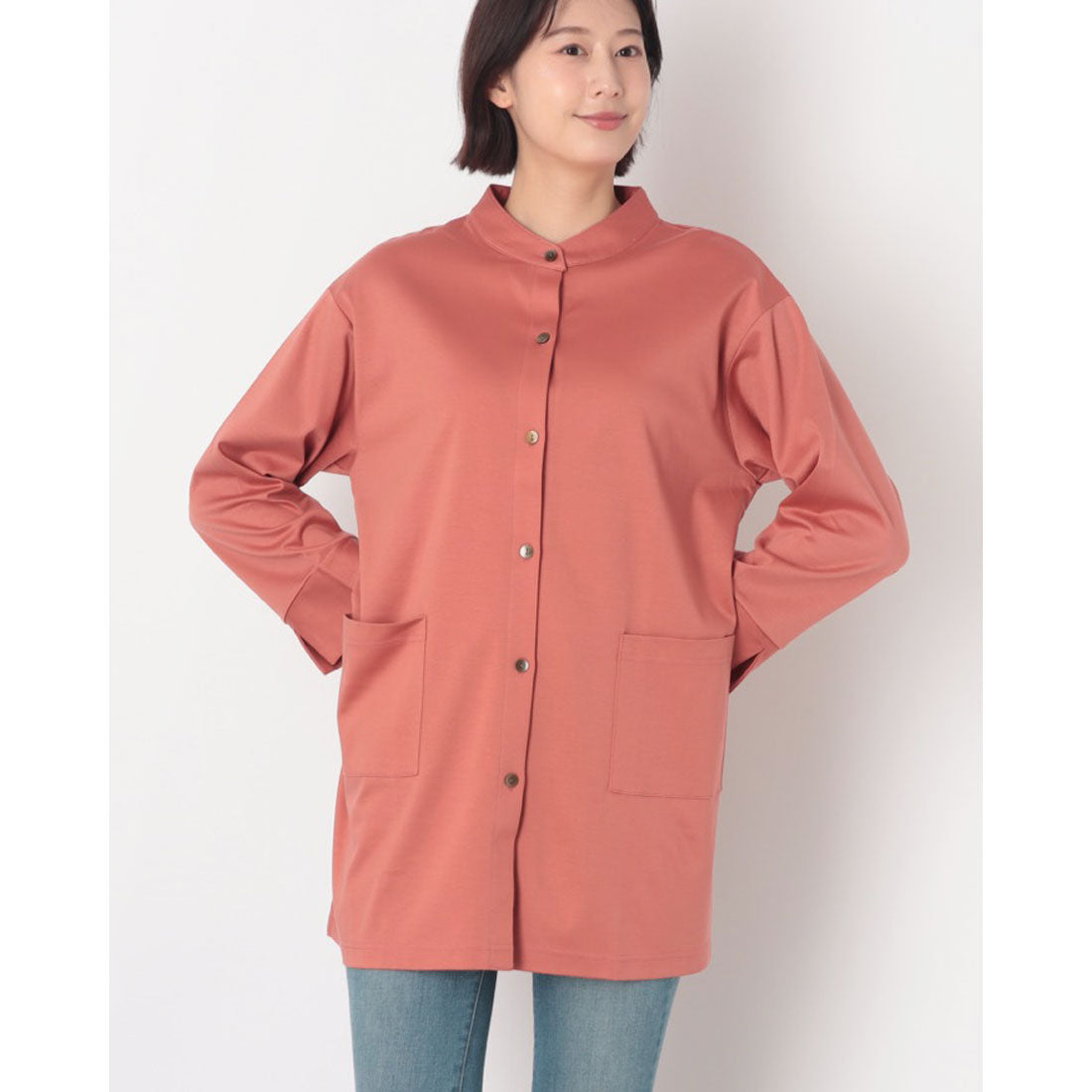コットンブルー COTTON BLUE スタンドカラーロングシャツ （オレンジ） オレンジ