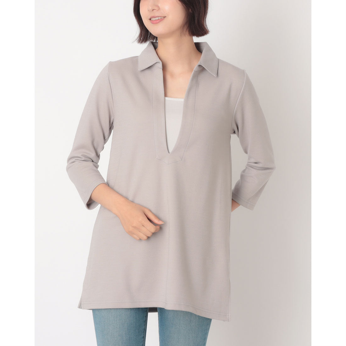 コットンブルー COTTON BLUE 襟付きスキッパーチュニック （グレー） グレー