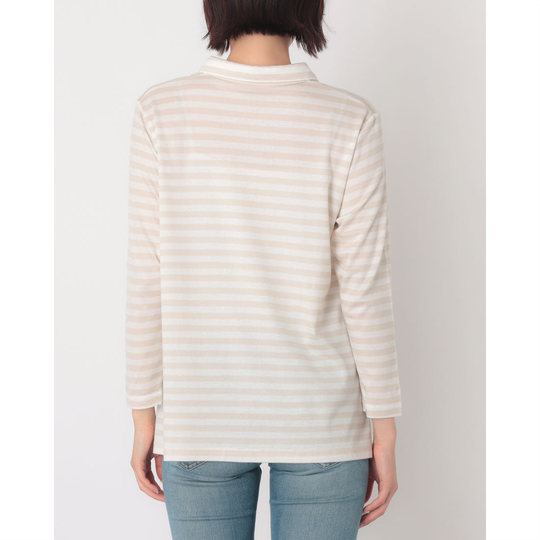 コットンブルー COTTON BLUE ボーダー柄スキッパープルオーバー （ベージュ） ベージュ