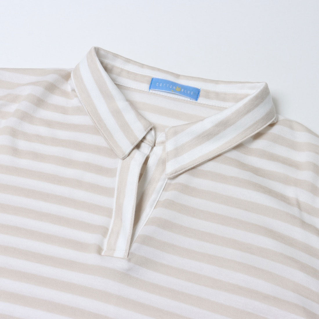 コットンブルー COTTON BLUE ボーダー柄スキッパープルオーバー （ベージュ） ベージュ