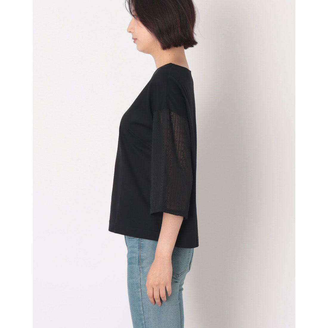 コットンブルー COTTON BLUE 異素材切替えプルオーバー （黒） 黒